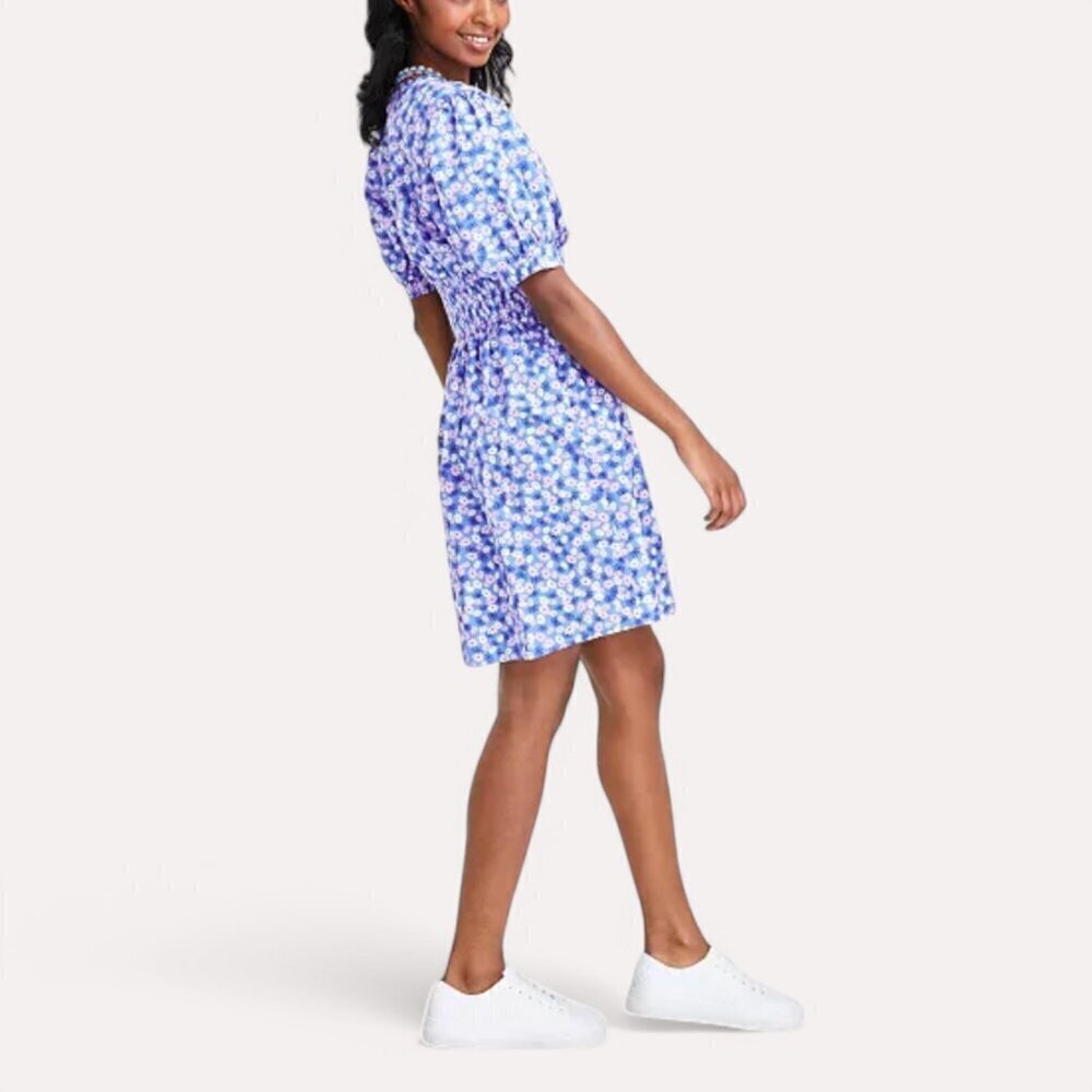 On 34th Women's Printed Cotton Zip-Front Puff-Sleeve Dress, Large - Picture 3 of 11